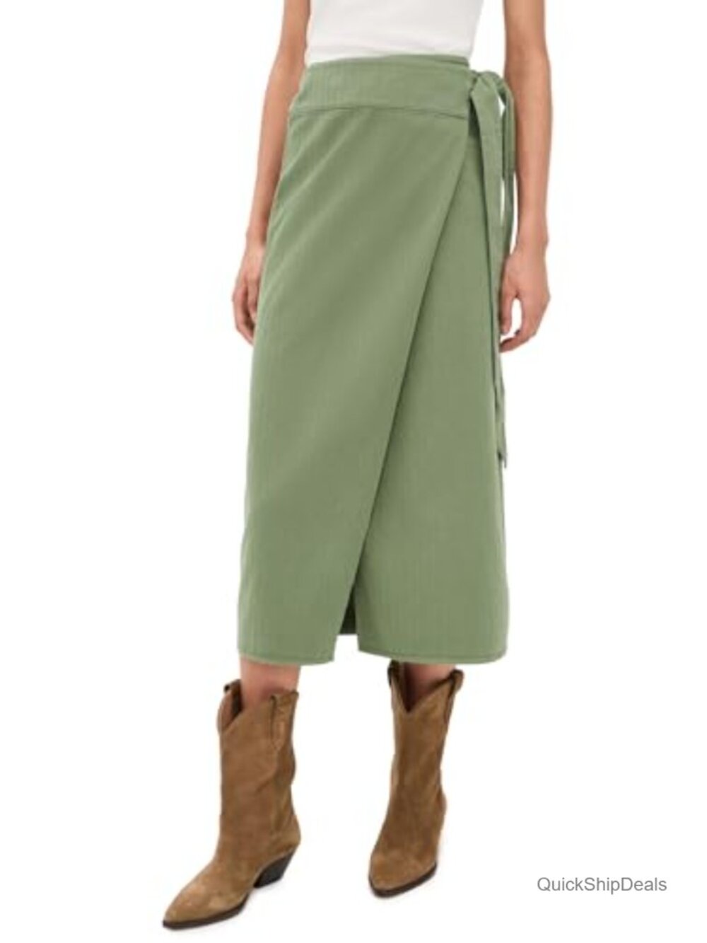The Great Cotton Wrap Skirt Tie Waist Midi